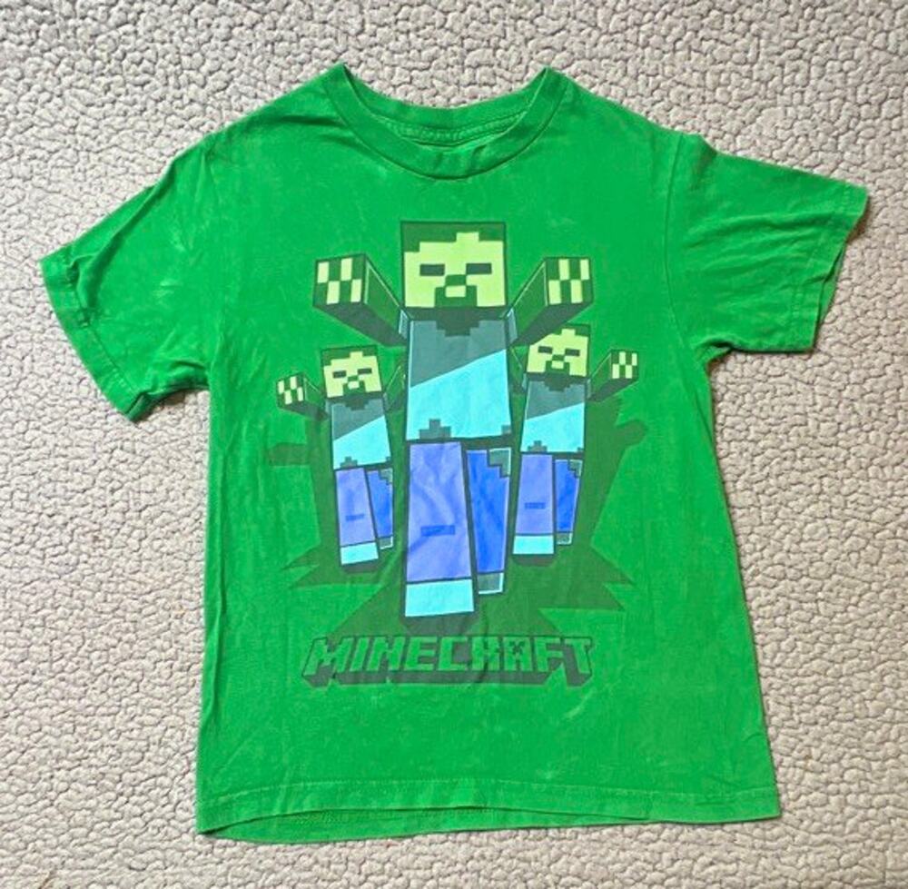 Mojang Minecraft Steve Kids SM Green Graphic Print Crew Neck Short Sleeve Tee